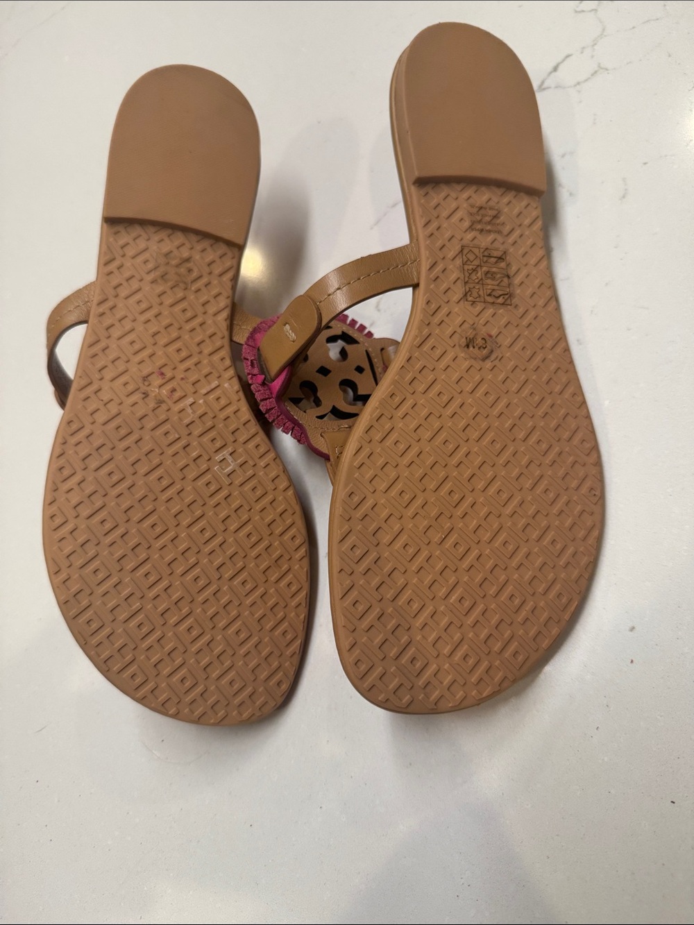 Tory Burch Pink and Tan Leather Fringe Miller Sandals Worn Once Sz8.5 - Picture 4 of 5